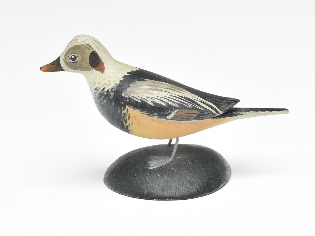 Miniature old squaw drake, Elmer Crowell, East Harwich, Massachusetts.: Miniature old squaw drake, Elmer Crowell, East Harwich, Massachusetts. Maker's rectangular stamp in underside. 4.5" long.