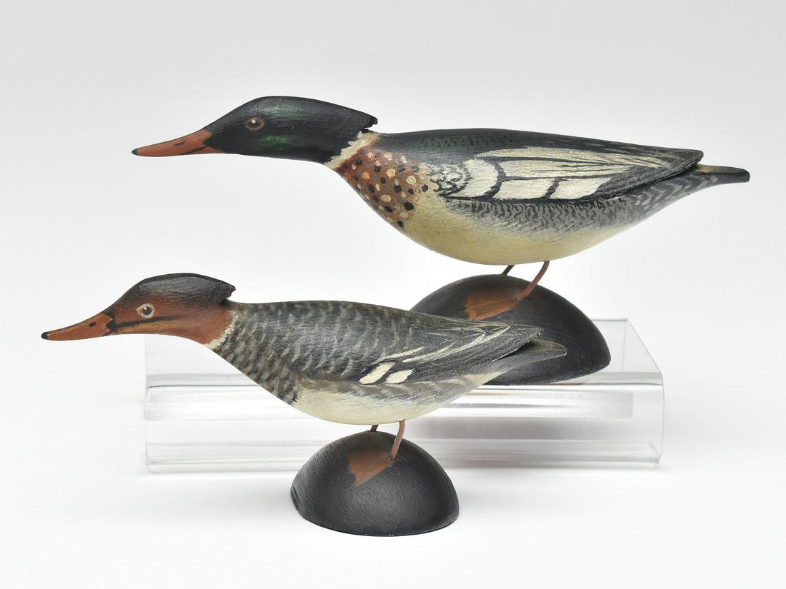 Miniature pair of mergansers, Elmer Crowell, East Harwich, Massachusetts. (1 of 4)