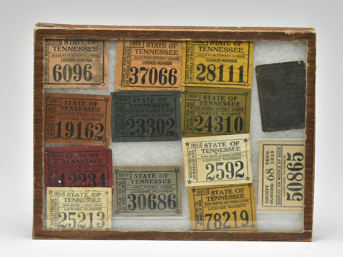 Collection of 13 cloth hunting and fishing licenses from the state of Tennessee. (1 of 3)