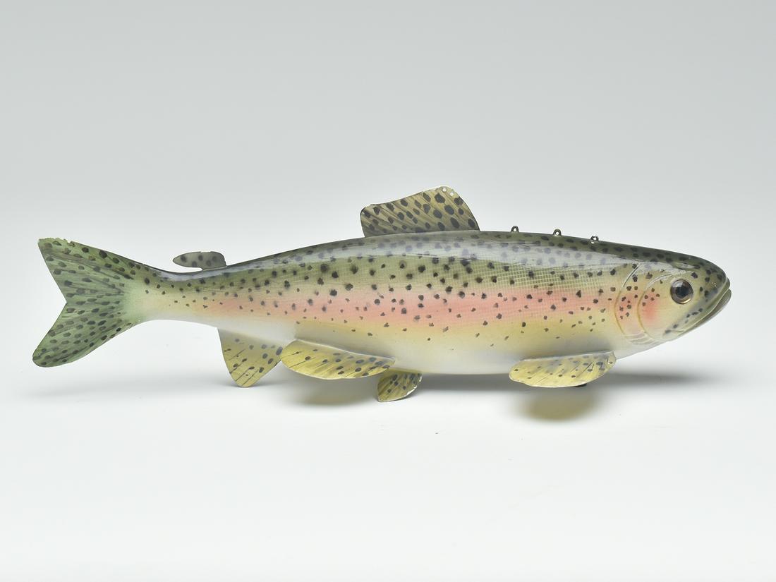 Large rainbow trout fish decoy, Chubby Buchman, Mt Clemens, Michigan. (1 of 3)