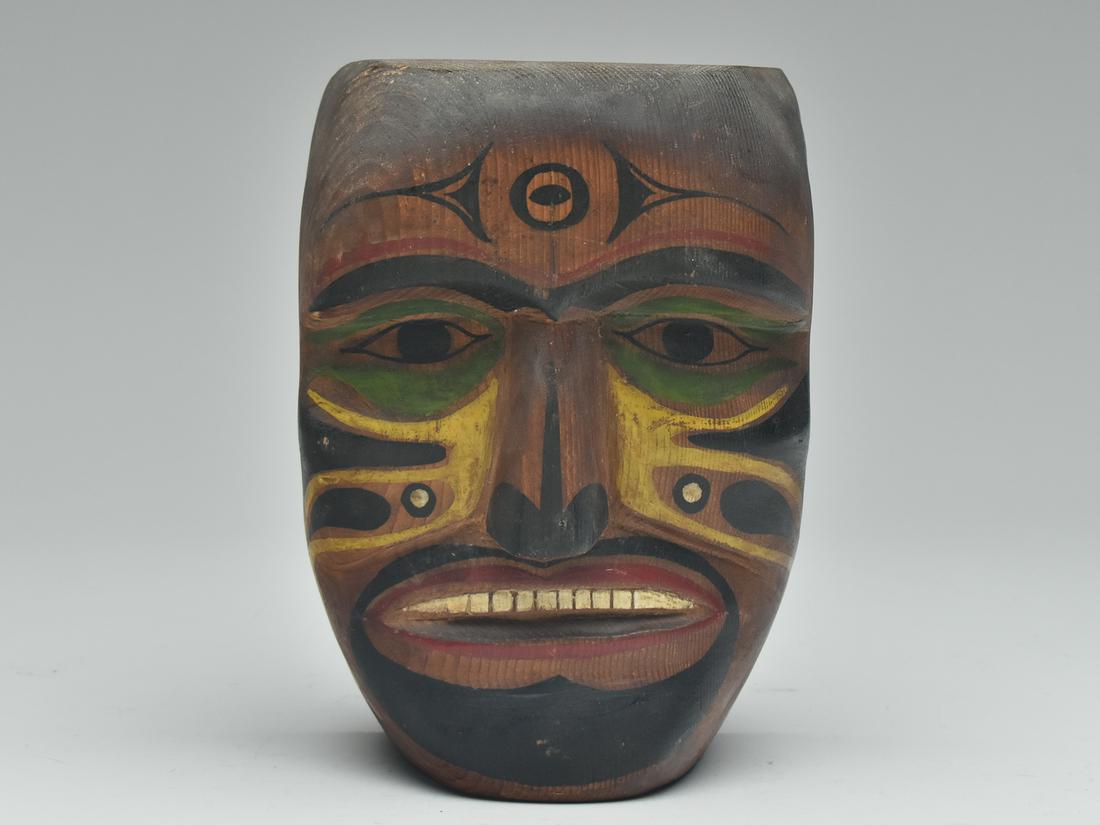 Carved tourist trade mask, northwest coast Indian, 1st quarter 20th century. (1 of 3)