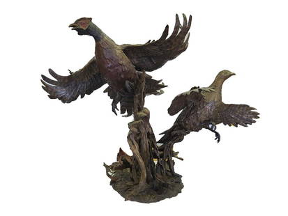 Bronze, Gary Price.: Bronze, Gary Price. Depicts two flushing pheasant. Signed on the base. Measures 38.5" wide, stands 29" tall. Provenance: Charles Long collection.