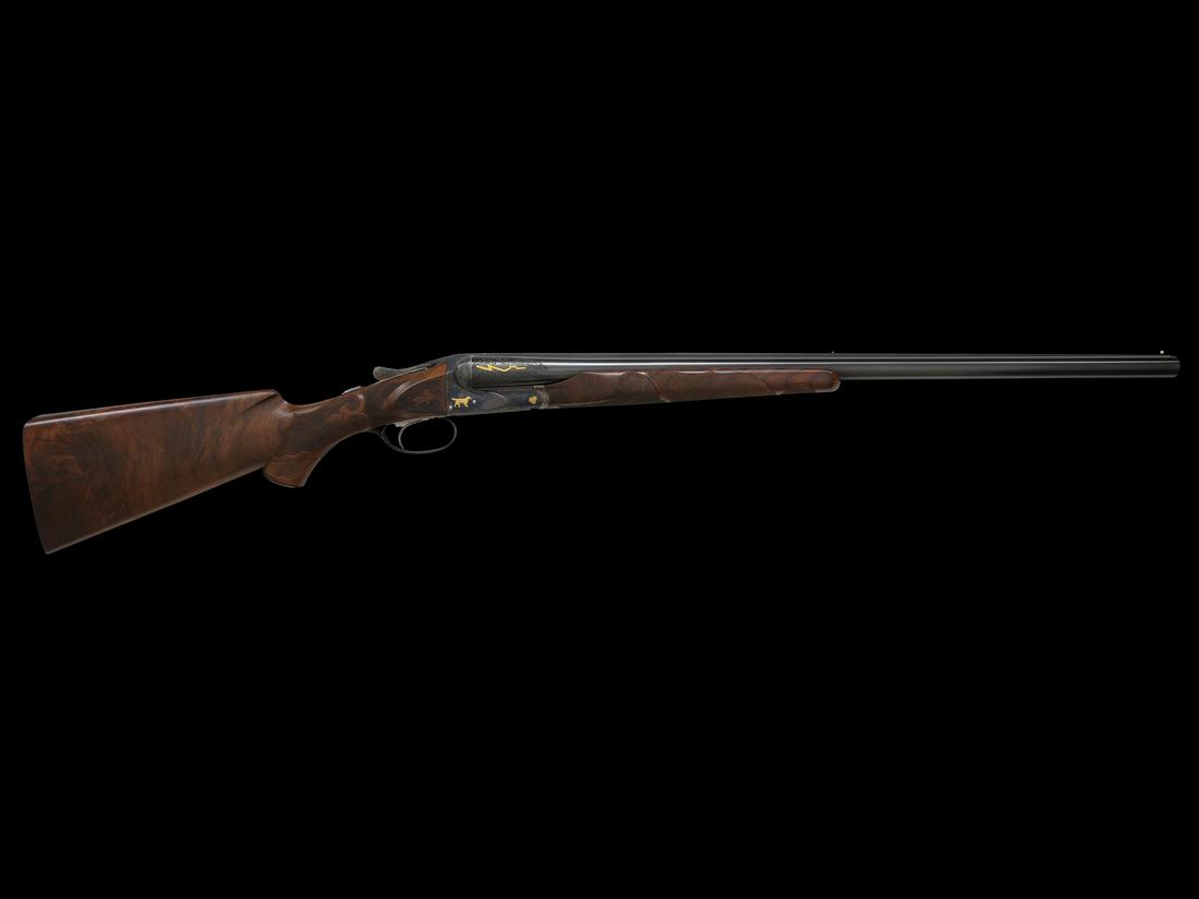 BEAUTIFUL 12 GAUGE CUSTOM A.H. FOX “FE” GRADE UPGRADE: SN. 139305. 12ga with 26” bbls that have matted concave rib with twin ivory beads, 2-3/4” chambers, tops of bbls stamped “CHROMOX FLUID COMPRESSED STEEL” on right, “MADE 