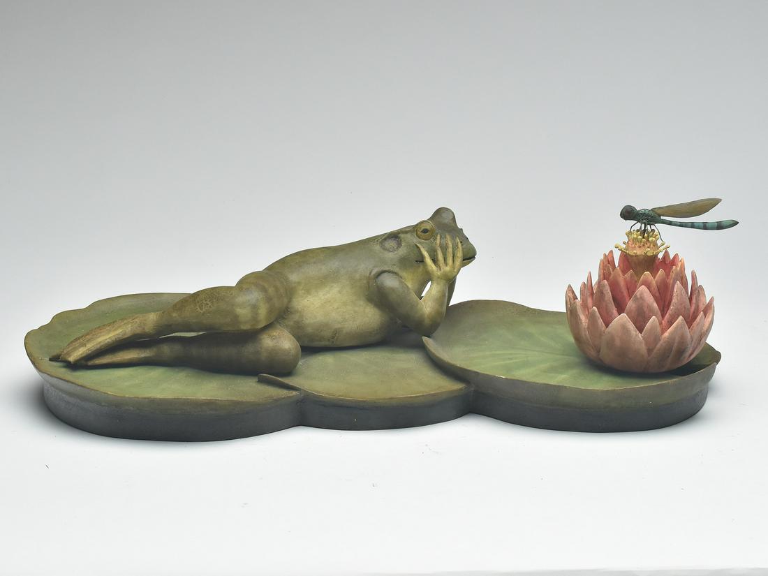 One of the most amazing Frank Finney pieces we have seen, a carved wooden frog resting on a group (1 of 5)