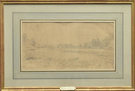 John William Hill (1812 - 1879), Sketch for the Brook.: Pencil on paper. 6 3/4 x 12 1/2 in. A quiet, muted sketch of a brook and the surrounding landscape, most likely located in New England or New York, this piece demonstrates Hill&#8217;s dedication to t