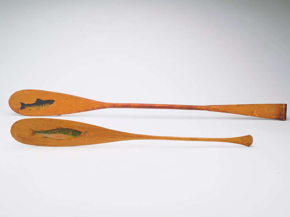 Two painted souvenir paddles from Maine, 1st quarter 20th century. (1 of 2)