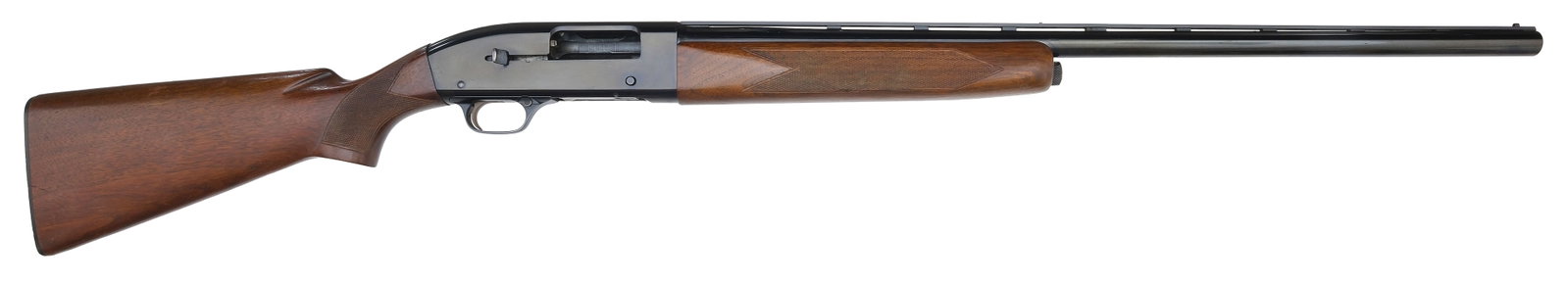 STOUT WINCHESTER MODEL 50 12 GAUGE SHOTGUN.: SN. 37364. Cal. 12ga. Made in 1955 with 28" mod. choked brl that has original ventilated square post rib with steel mid bead and black post front bead. Walnut forend checkered on sides.