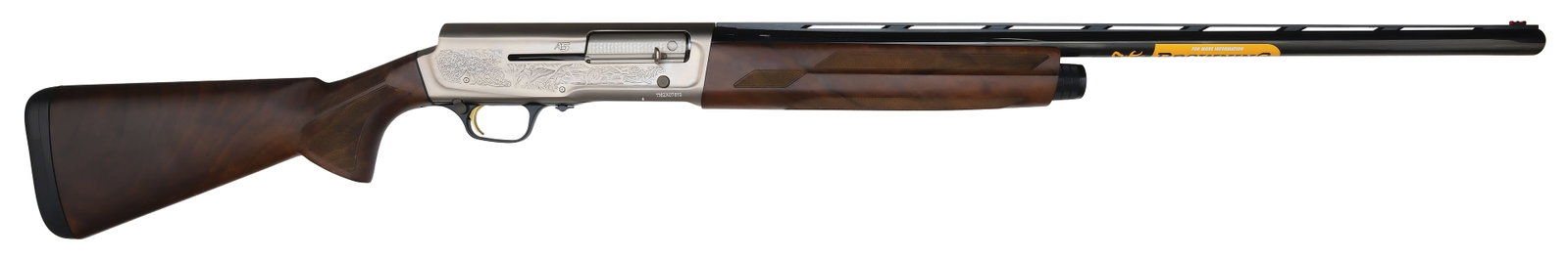 NEW IN CASE BROWNING A-5 ULTIMATE.: SN. 116ZX07512. Cal. 12ga. Built 28" ventilated rib brl that has fluorescent front bead. Walnut forend checkered in diamond pattern. Satin receiver with pheasants on left, ducks on right. Fl