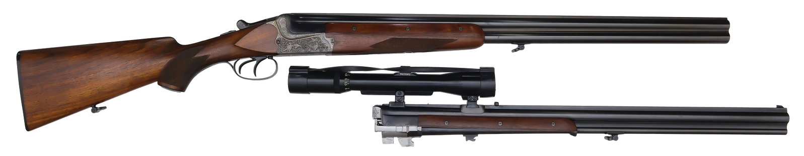HIGH QUALITY MERKEL 201E 12 GAUGE SHOTGUN WITH SECOND COMBINATION BARREL SET.: SN. 152420. Cal. 12ga & 12gax7x65R. Brl Set 1- 28" 12 gauge O/U brls that have slightly raised matted solid top rib with small white front bead. Brl lumps are lightly scroll engraved and stamped "GEBR