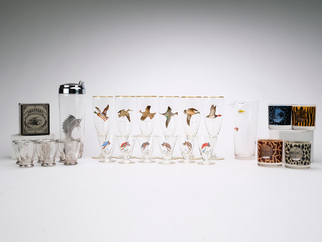 A bar set with trays coasters, and glasses. (1 of 4)