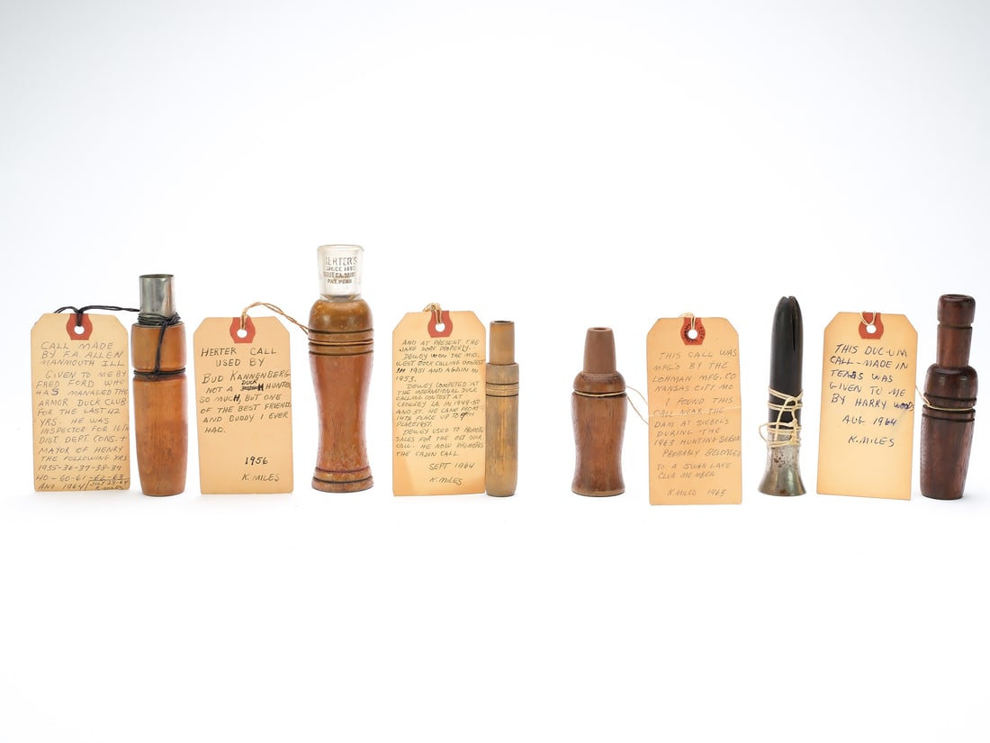 Various makers.: Six duck calls by various makers. All used in Illinois. The FA Allen call was owned by Fred Ford, who managed the Amror Duck Club for 42 years and was mayor of Henry, Illinois from '35 - '64. A Louisi