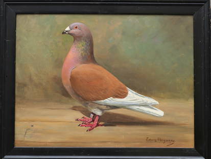 Edwin Megargee (1883-1958), oil on canvas board.: This painting by Edwin Megargee was done for Dr. Edgar Burke, it is illustrated in the book "The Pigeon" by Levi, 1941. The pigeon, owned by Burke, was winner of at least 8 pigeon competitions de