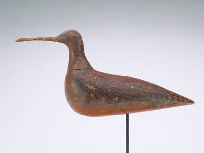 Folger Family, 19th century, Nantucket, Massachusetts.: Large curlew with two piece head and body. Measures 15.25" long. Provenance: Ted and Judy Harmon collection.