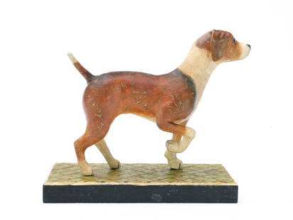 Frank Finney (b.1947), Cape Charles, Virginia.: Miniature walking beagle. Maker's initials carved on underside. Measures 9" long, stands 7.5" tall.&#160;