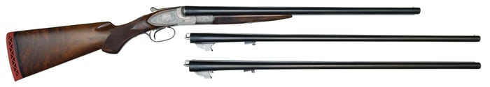 L.C. SMITH GRADE 5E 20 AND 28 GAUGE THREE BARREL SET WITH CASE.