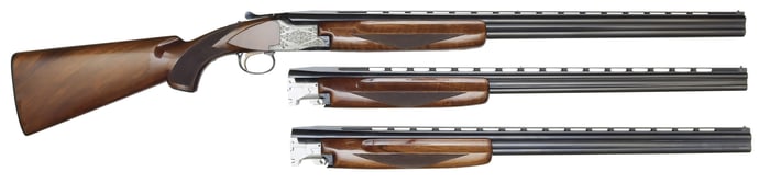 NEAR MINT WINCHESTER MODEL 101 SMALL GAUGE THREE BARREL SET WITH CASE.