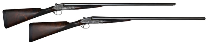 VERY RARE HEAVY PROOF HOLLAND & HOLLAND ROYAL HAMMERLESS EJECTOR PAIR OF 20 BORE SHOTGUN WITH CASE.