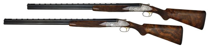 WONDERFUL TRUE PAIR OF PERUGINI & VISINI 20 BORE SHOTGUNS ENGRAVED IN FANTASY THEME BY TOMOSANI WITH