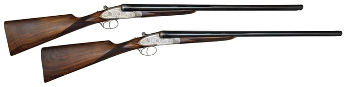 FIELD READY TRUE PAIR OF ARRIETA 803 MODEL 12 BORE GAME GUNS WITH CASE.
