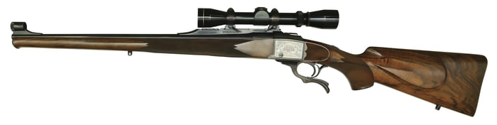 HIGHLY ATTRACTIVE CUSTOM RUGER NO. 1 BY PAUL JAEGER IN 7X57 CALIBER WITH SCOPE.