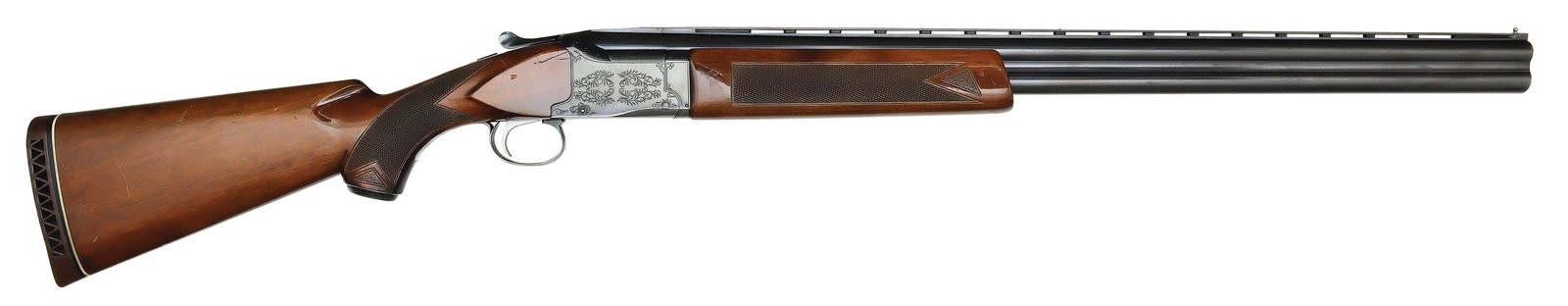 SEARS ROEBUCK & CO. TED WILLIAMS MODEL 400 12 GAUGE SHOTGUN.: SN. S157029. Cal. 12ga. Built with 28" ventilated rib brls walnut forend with blue latch release and iron. Blued 101 receiver is lightly scroll-engraved. Blued trigger guard, Gun made with SST, auto e