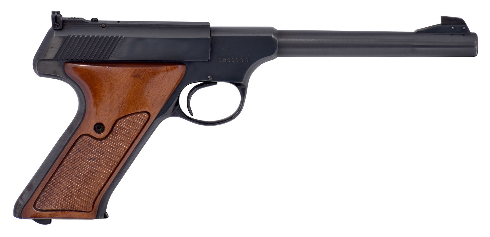 EXCELLENT COLT WOODSMAN.: SN. 080653S. Cal. .22LR. Built with 6" blued round brl. Checkered walnut grips. 