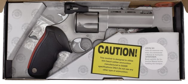 TAURUS RAGING BULL REVOLVER WITH ORIGINAL BOX.