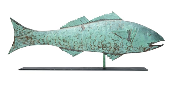 Full body copper fish weathervane.