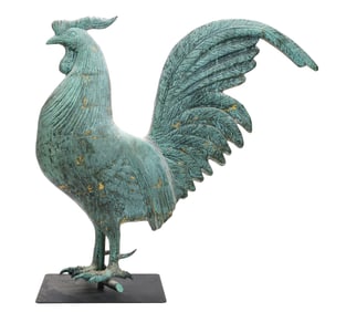 Full body copper rooster weathervane.