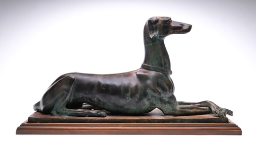 Large, nearly full size, bronze of a whippet.