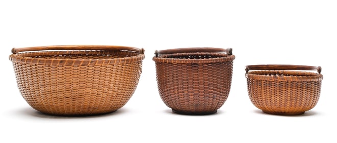 Three Nantucket swing handle baskets.