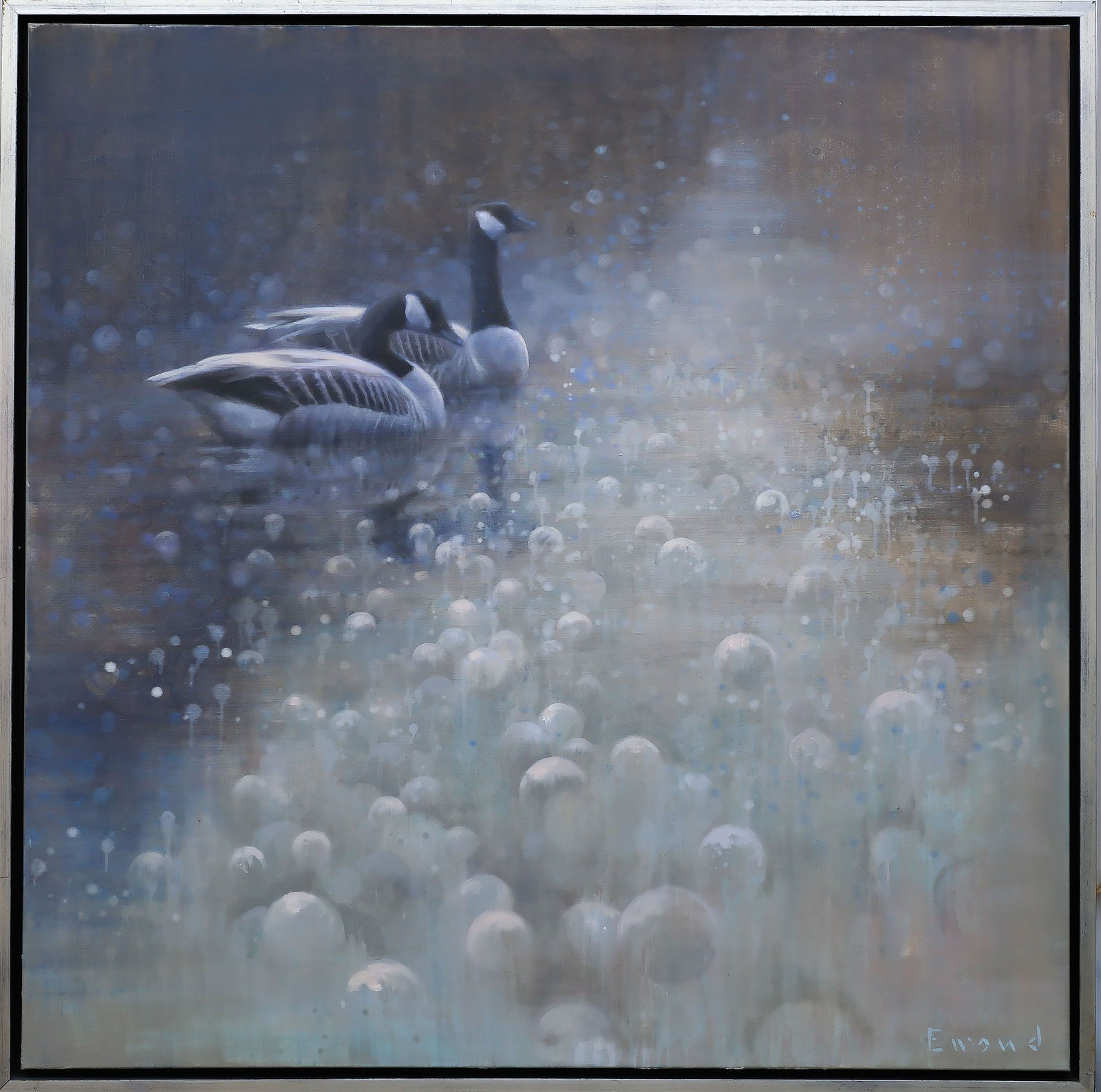 Ewoud de Groot (b.1969, Netherlands), oil on linen.: Measures 47" x 47". Signed. In a floating frame that measures 49.5" x 49.5". 