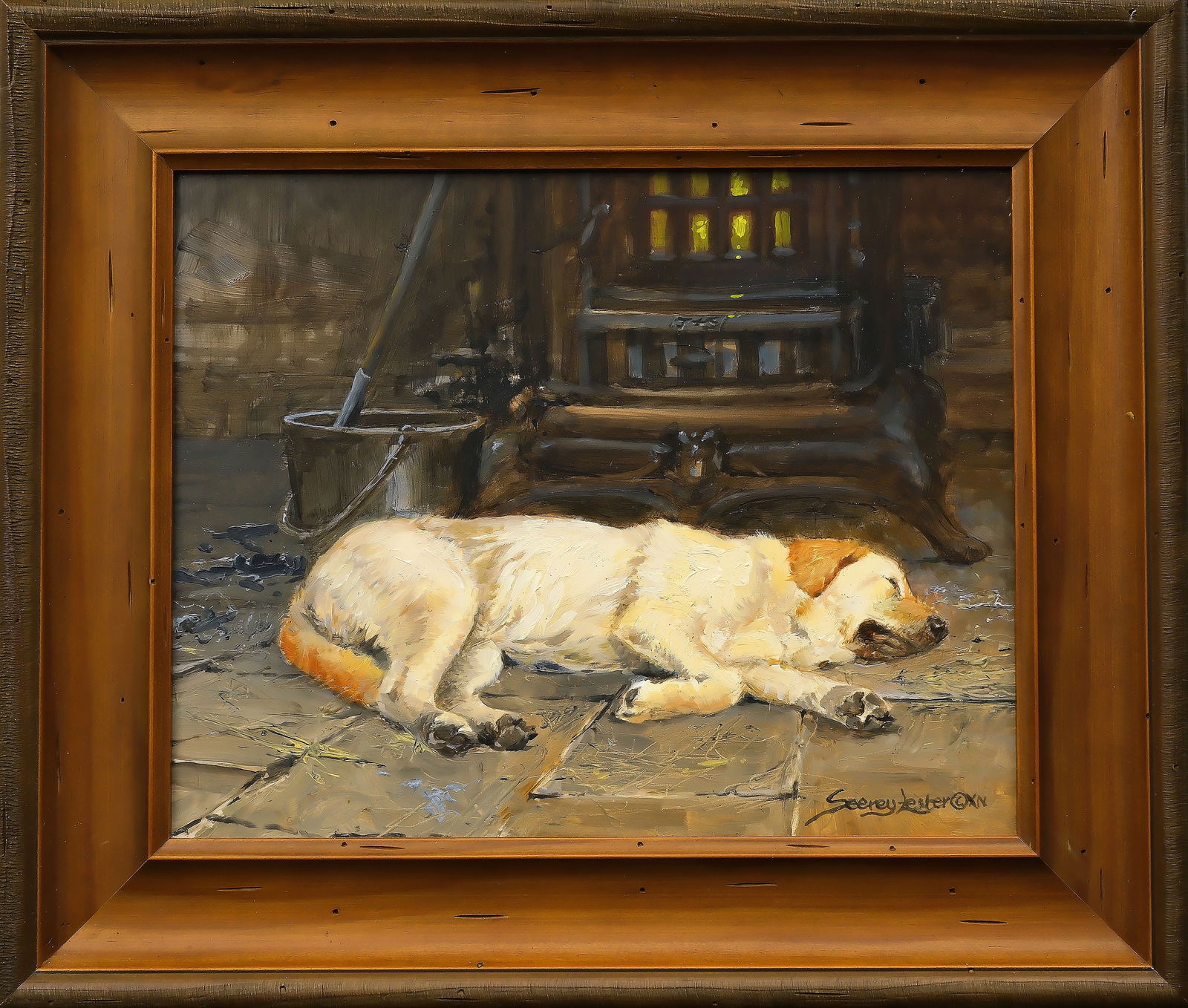John Seery Lester, oil on board.: Image measures 7.75" x 9.75". Signed. Titled "Pooped". Provenance: Martin and Deborah Maloy collection.