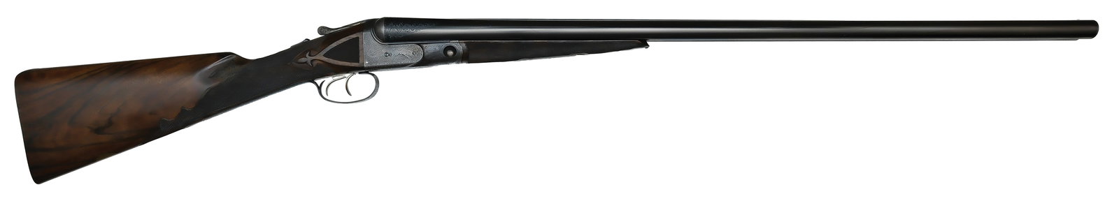 BEAUTIFULLY ENGRAVED PARKER AAHE 12 BORE SHOTGUN.: SN. 156489. Cal. 12ga. Built on a 1-1/2 frame with 30" Whitworth steel brls that have matted concave top rib with white front bead. Muzzle ends with small ring of engraving. Rib engraved "PARKER BROS.