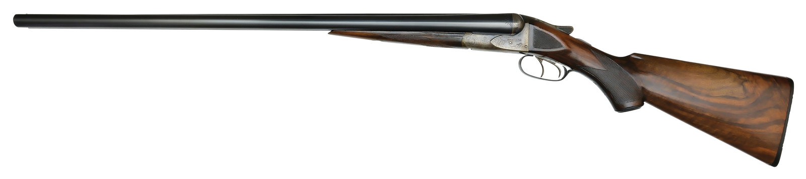 SCARCE A.H. FOX B GRADE 12 GAUGE.: SN. 17064. Cal. 12ga. Built with No. 4 weight 28" Krupp fluid steel brls with matted concave top rib and small brass front bead. Tops of brls with usual early maker's markings. Walnut splinter&#