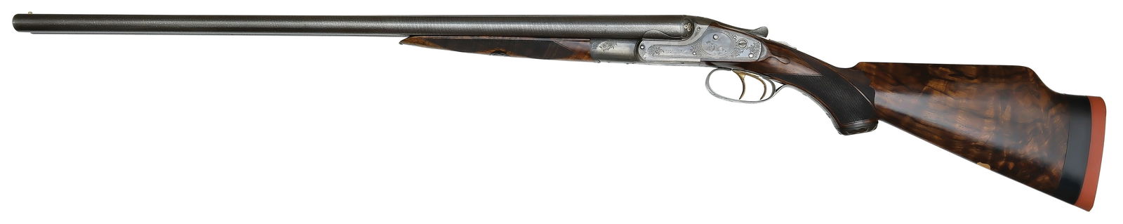 BEAUTIFULLY ENGRAVED LEFEVER BE GRADE 28 GAUGE.: SN. 20884. Cal. 28ga. Originally built as a 16ga gun with 26" fine damascus brls that have matted concave top rib with white front bead. Brls now with permanent 28ga inserts and have their