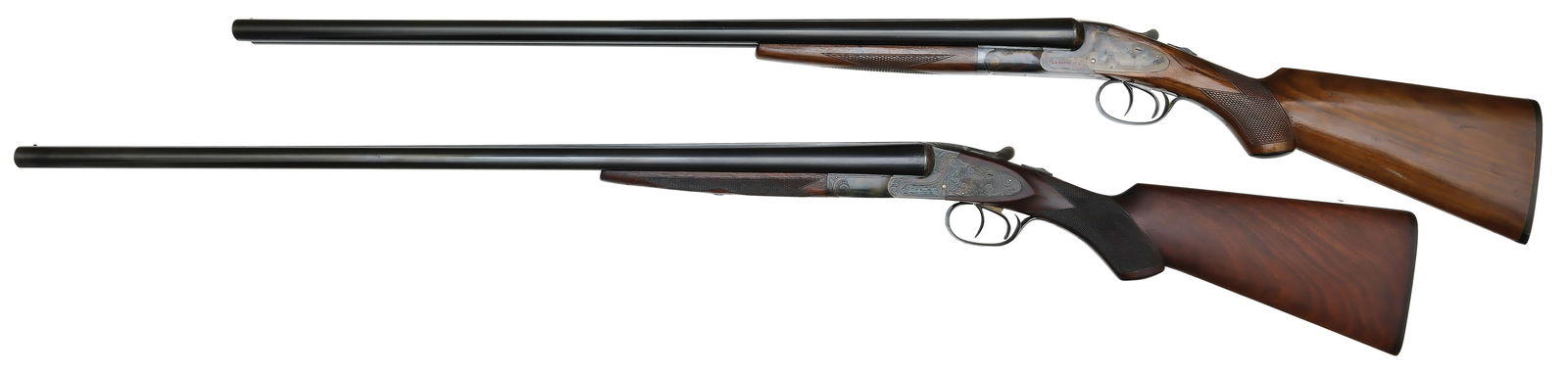 INCREDIBLE L.C. SMITH SPECIALTY AND FIELD GRADE GUNS WITH ORIGINAL: SHIPPING BOXES. GUN 1 Specialty Grade- SN. RE91653. Cal. 12ga. Built with 32" steel brls that have matted concave top rib with small brass front bead. Brl flats with SN and "S". Splinter forend