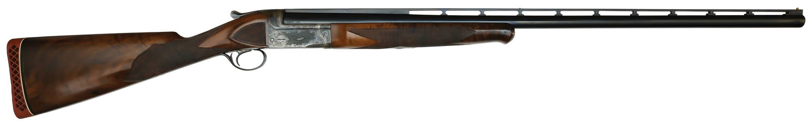 BEAUTIFUL HIGH ORIGINAL CONDITION L.C. SMITH EAGLE GRADE SINGLE BARREL TRAP.: SN. S115714. Cal. 12ga. Built with 32" ventilated rib brl that has small white front bead. Left side of brl engraved "L.C. SMITH EAGLE TRAP". Breech end with small scroll wedges. Walnut forend with