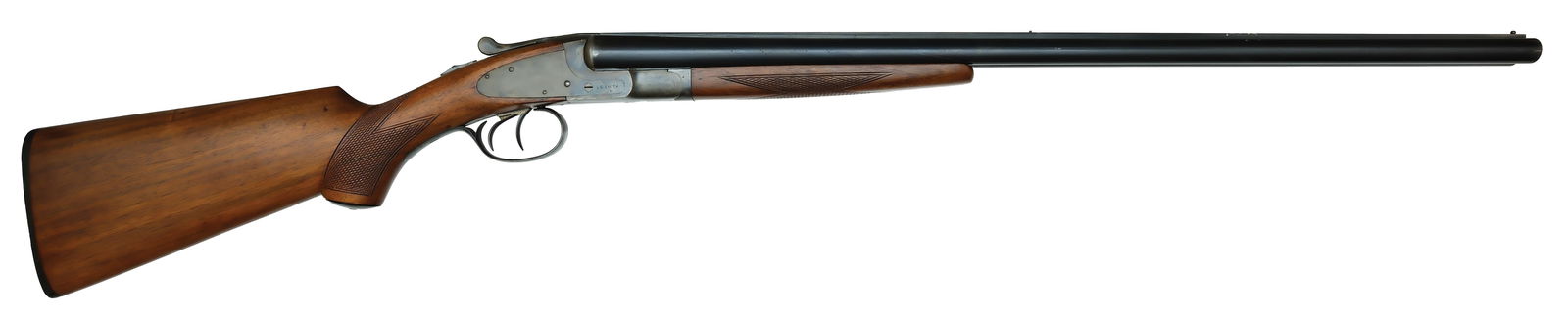 RARE HIGH CONDITION U.S. MARKED L.C. SMITH FIELD GRADE 20 GAUGE.: SN. F196400. Cal. 20ga. Built with 26" steel brls that have slightly raised matted rib with twin brass beads top brls with usual maker's stamps. Bottoms of tubes stamped "U.S.", "ARMOR STEEL", and