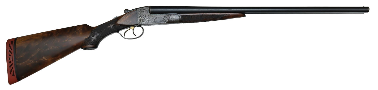 EXCEPTIONALLY RARE SPECIAL ORDER ITHACA FLUES MODEL GRADE 4 20 BORE SHOTGUN.: SN. 307339. Cal. 20ga. Built with factory original 24" brls that have rare swamp rib with small brass front bead. Breech ends of brls with small ring of engraving. Brl flats with SN, "4" grade st