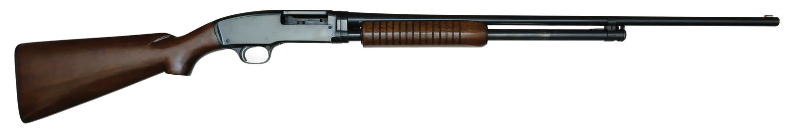 HIGH ORIGINAL CONDITION WINCHESTER MODEL 42.: SN. 57960. Cal. .410ga. Built with 26" blued round plain brl that has fluorescent front bead and usual maker's stamps on left side, "FULL" choke stamp, and proud "WP" proof stamp on top. Grooved walnu