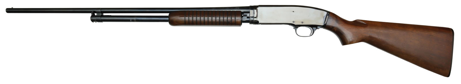 EXCELLENT ORIGINAL CONDITION WINCHESTER MODEL 42.: SN. 130409. Cal. .410ga. Built with 26" blued round brl that has usual maker's stamps on left side, "MOD." choke stamp, and proud "WP" proof stamp on top. Grooved walnut forend. Blued receiver. Flat k