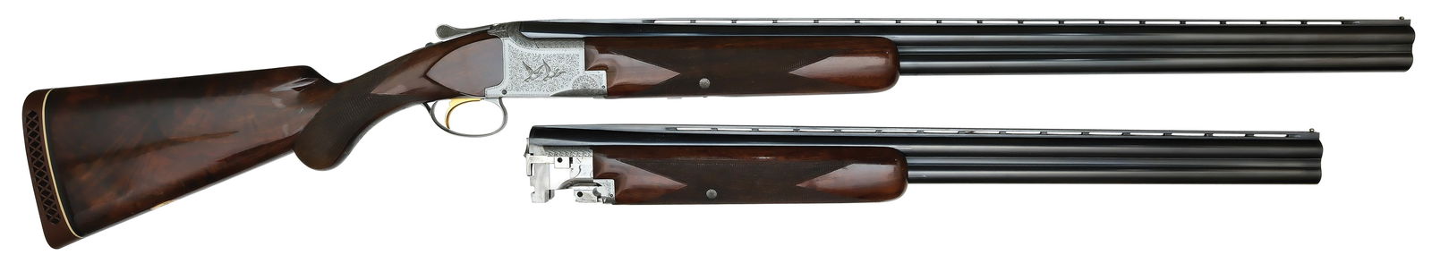 EXTREMELY USEFUL PIGEON GRADE BROWNING SUPERPOSED 12 BORE TWO BARREL SET WITH CASE. (1 of 3)
