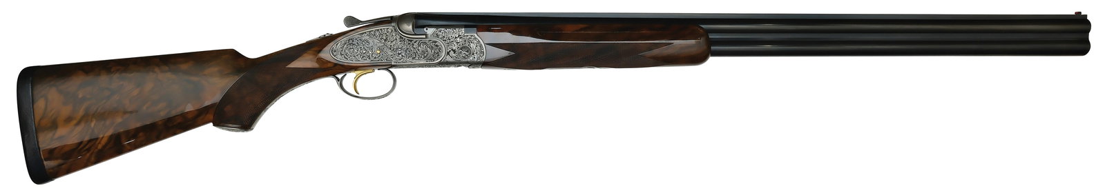 DYNAMIC CSMC A-10 ORNAMENTAL MODEL 12 BORE SHOTGUN WITH CASE.: SN. A10-001821. Cal. 12ga. Built with 30" brls that have raised matted solid rib with red front bead. Walnut forend is point pattern checkered with finger grooves on sides wit