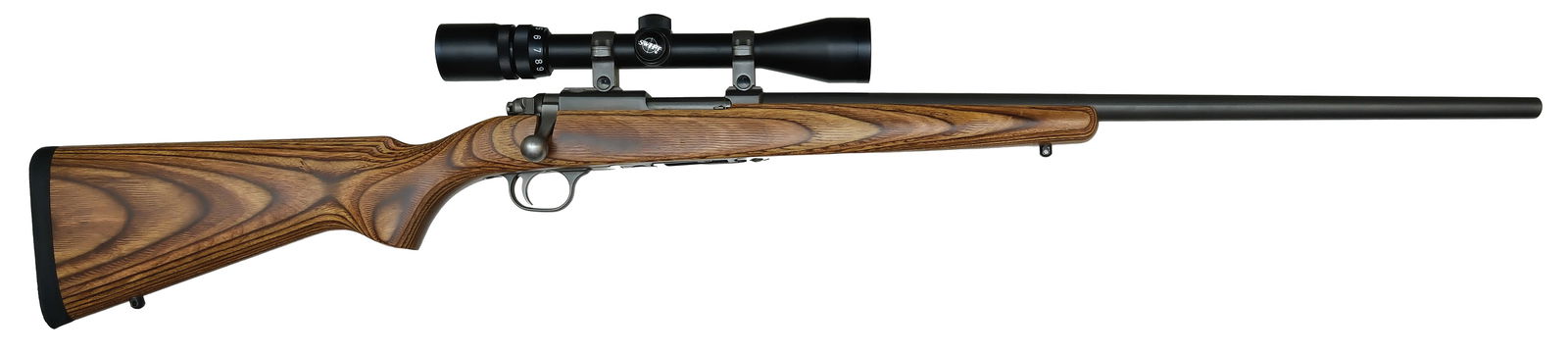 RUGER ALL-WEATHER 77/22 STAINLESS BOLT ACTION RIFLE WITH SCOPE.: SN. 720-52145. Cal. .22 Hornet. Built with 24" stainless brl. Stainless receiver. Faux wood grain stock. Gun is currently mounted with a Swift 3-9x,40 wide angle weather proof scope. Buttstock termina