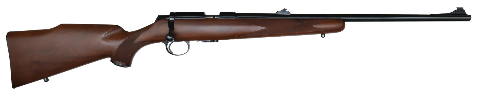 KIMBER OF OREGON MODEL 82 IN .22 WMR CALIBER.: SN. M154. Cal. .22 WMR. Built with 22-1/2" blued round brl with flip up rear sight and ramp blade front sight. Top of brl marked "KIMBER OF OREGON, INC. CLACKAMAS, OREGON, U.S.A.". Blued receiver