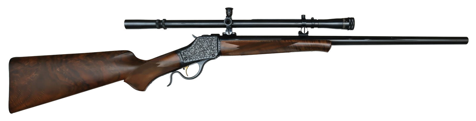 STUNNING ENGRAVED WINCHESTER HI-WALL RIFLE WITH SCOPE IN .218 BEE CALIBER. (1 of 5)