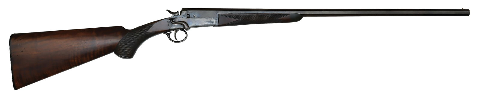 ADORABLE HOLLAND & HOLLAND .410 BORE SINGLE SHOT SIDE LEVER HAMMER SHOTGUN.: SN. 18778. Cal. .410ga. This super cool single shot started life as a .250 semi smooth bore rifle and has been made into a .410 bore shotgun. The blued octagon 26" brl has file cut matted