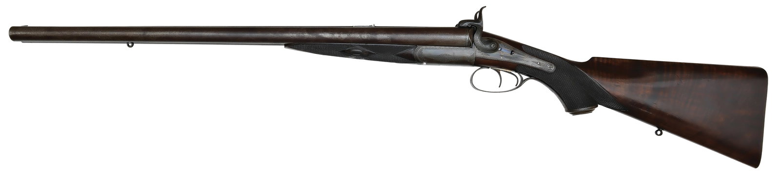 INCREDIBLE AWARD WINNING 1872 MOSCOW EXHIBITION JAMES DOUGALL 12 BORE PARADOX PINFIRE WITH ORIGINAL: CASE AND ACCESSORIES. SN. 2732. Cal. 12 Bore. Circa 1871 this exact gun used by the maker and displayed at the 1872 Moscow Exhibition where he obtained the grand gold medal in this category. Built wit
