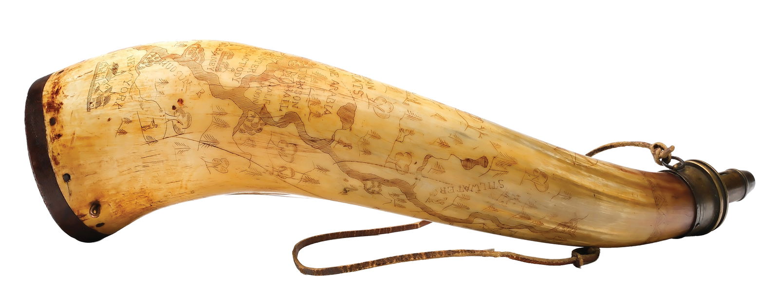 REVOLUTIONARY WAR NEW YORK MAP, BRITISH POWDER HORN, 1778. (1 of 4)